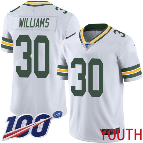 Green Bay Packers Limited White Youth #30 Williams Jamaal Road Jersey Nike NFL 100th Season Vapor Untouchable